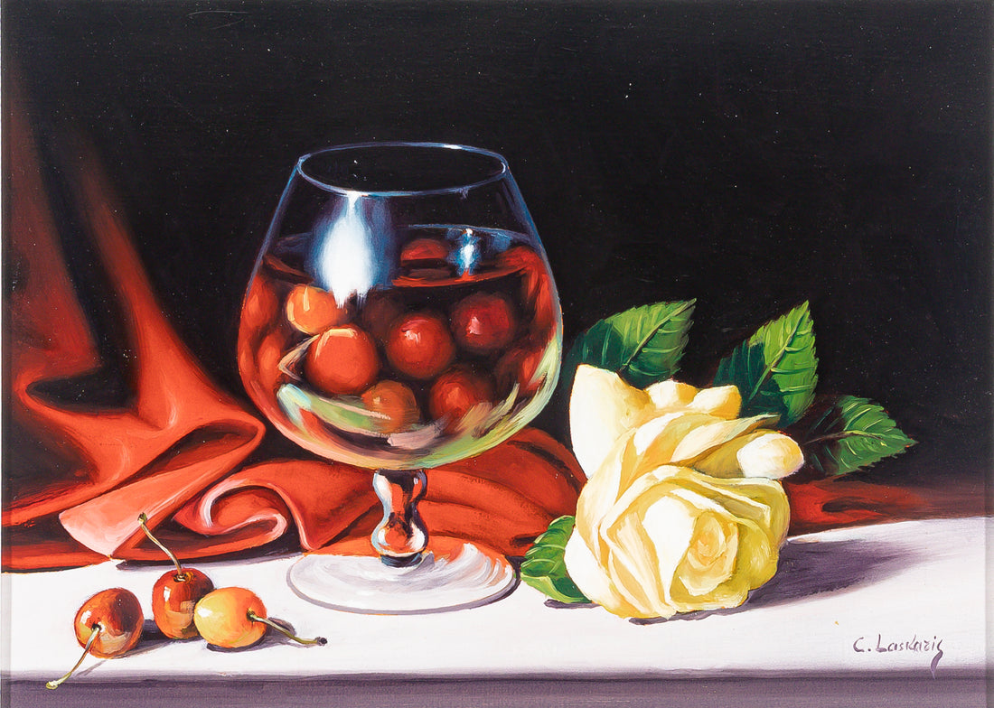 C. Laskaris, "Still Life With Cherries And Rose"