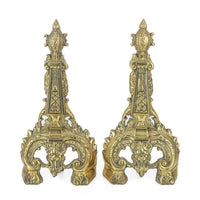 Vintage Brass Baroque Style Andirons Set of 2