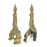 Vintage Brass Baroque Style Andirons Set of 2