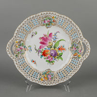 CARL THIEME DRESDEN Saxony Hand Painted Floral Pierced Cake Plate