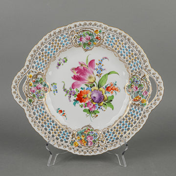 CARL THIEME DRESDEN Saxony Hand Painted Floral Pierced Cake Plate