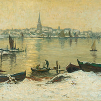 Herman N. Hyneman (Dutch 1859-1907) Winter Harbour Scene With Boats