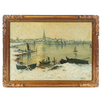 Herman N. Hyneman (Dutch 1859-1907) Winter Harbour Scene With Boats