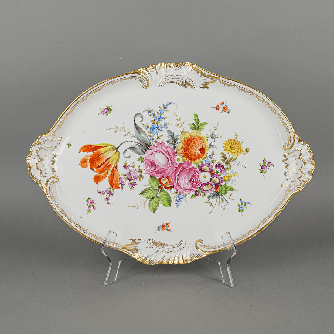 CARL THIEME DRESDEN Hand Painted Floral Tray/Platter