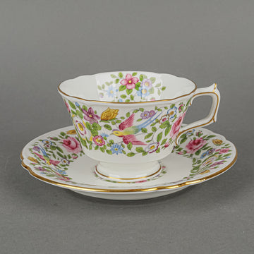 ROYAL CROWN DERBY Cup & Saucer A454 Hand Painted Flowered Border And Centre