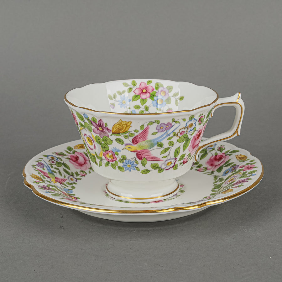ROYAL CROWN DERBY Cup & Saucer A454 Hand Painted Flowered Border And Centre