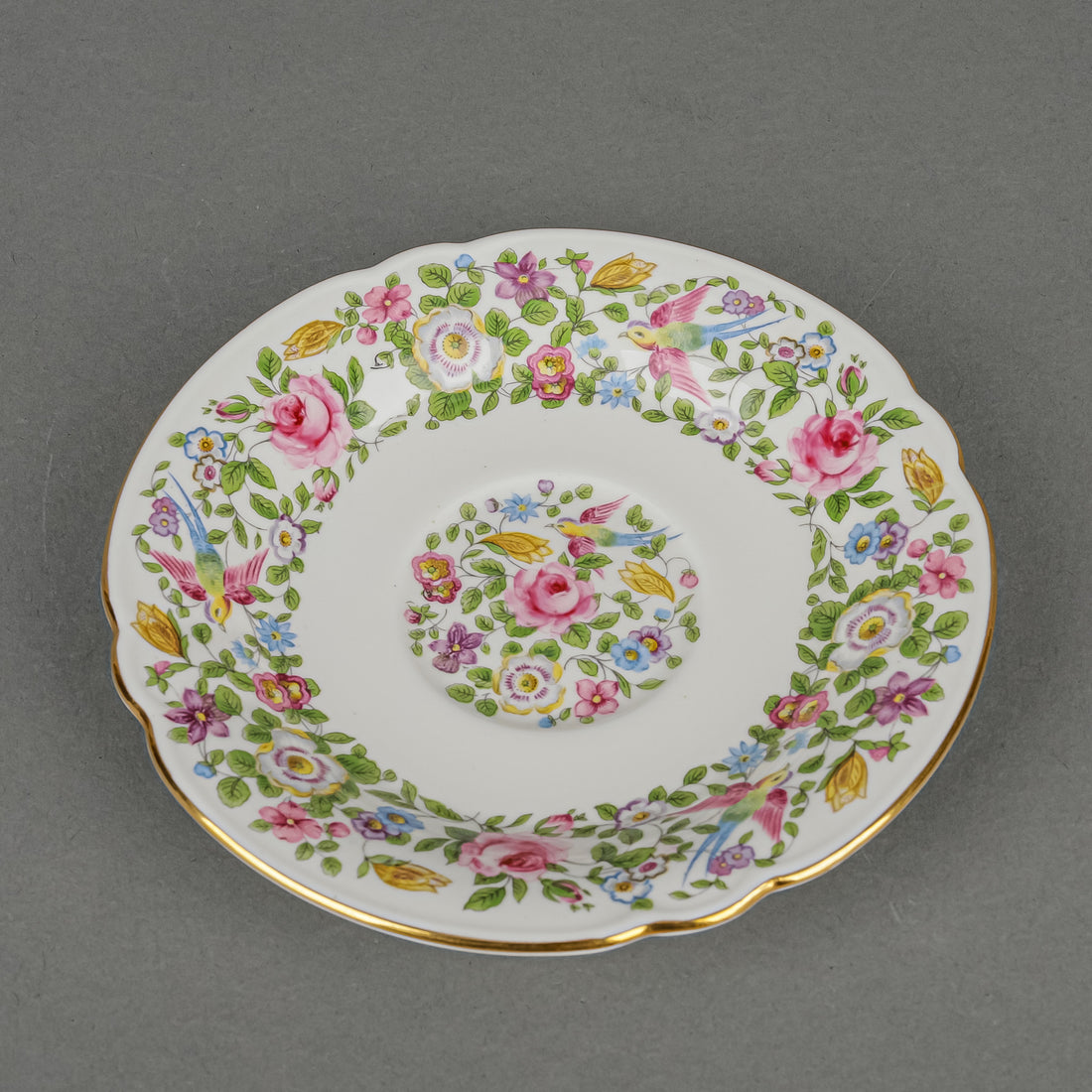 ROYAL CROWN DERBY Cup & Saucer A454 Hand Painted Flowered Border And Centre