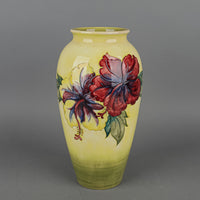 MOORCROFT Hibiscus Yellow/Green Ground Vase H12.5"xD7.5"