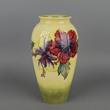 MOORCROFT Hibiscus Yellow/Green Ground Vase H12.5"xD7.5"
