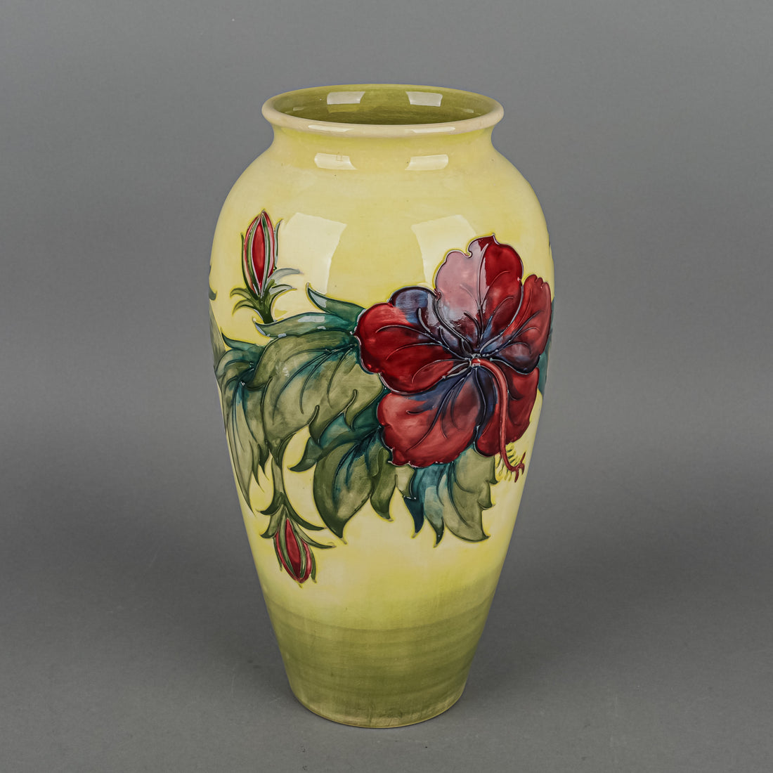 MOORCROFT Hibiscus Yellow/Green Ground Vase H12.5"xD7.5"