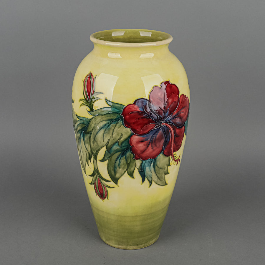 MOORCROFT Hibiscus Yellow/Green Ground Vase H12.5"xD7.5"