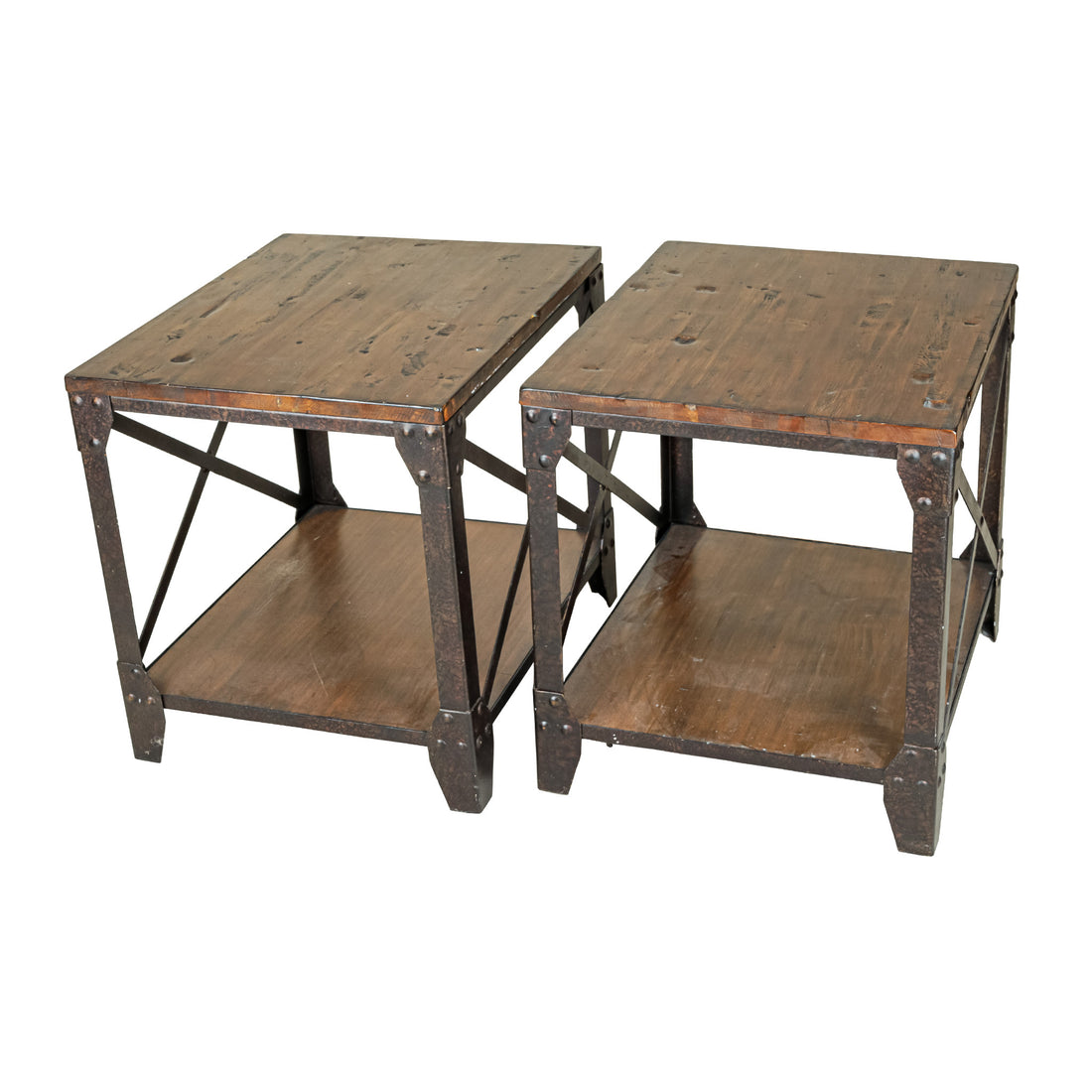 Reclaimed Wood And Steel Industrial Style End Tables Set Of 2