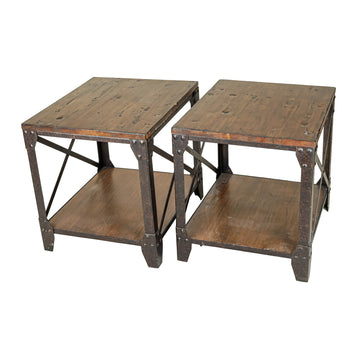 Reclaimed Wood And Steel Industrial Style End Tables Set Of 2