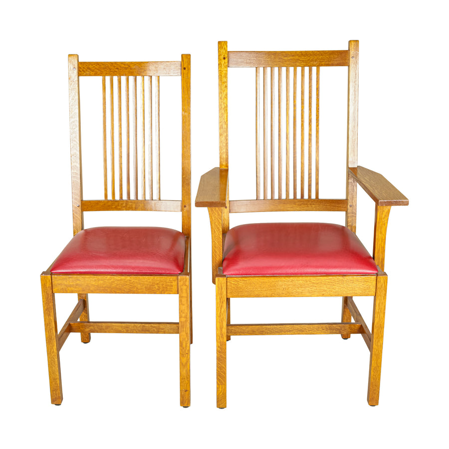 STICKLEY Mission Oak Chairs With Red Leather Set of 8