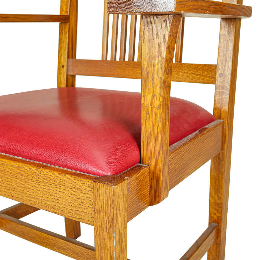 STICKLEY Mission Oak Chairs With Red Leather Set of 8