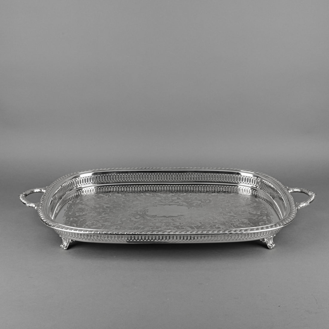 LEONARD Silver Plate Footed Gallery Tray