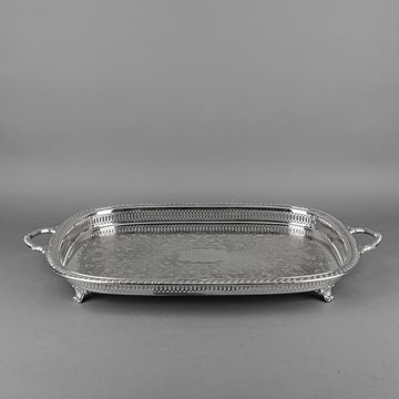 LEONARD Silver Plate Footed Gallery Tray