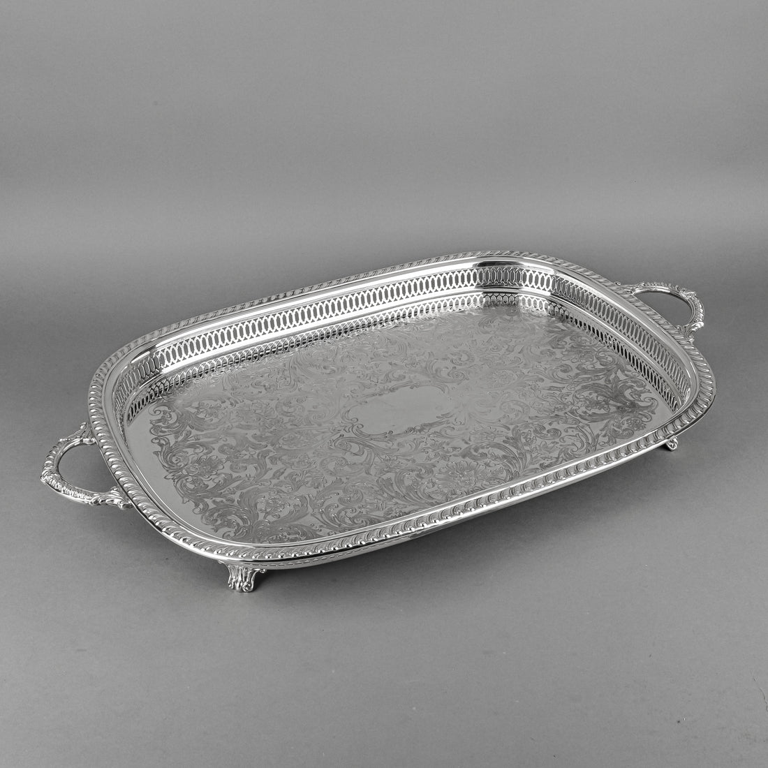 LEONARD Silver Plate Footed Gallery Tray