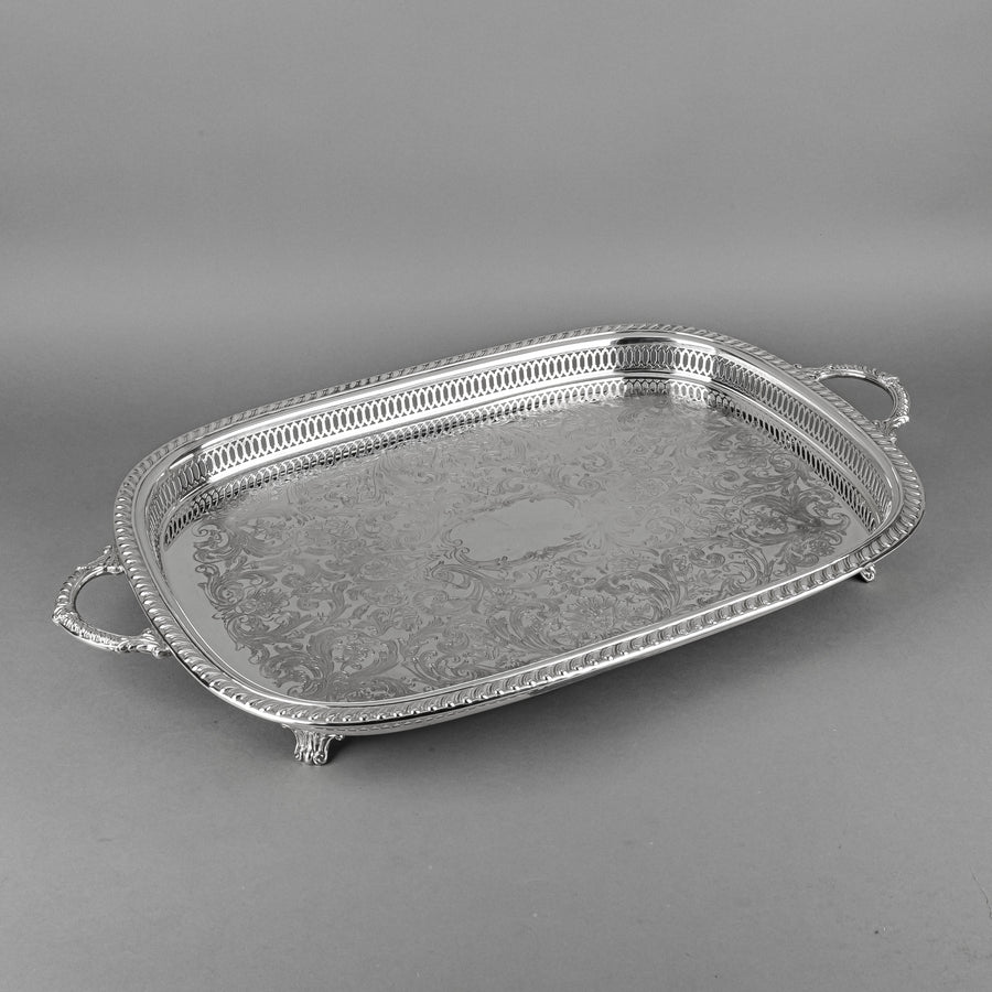 LEONARD Silver Plate Footed Gallery Tray
