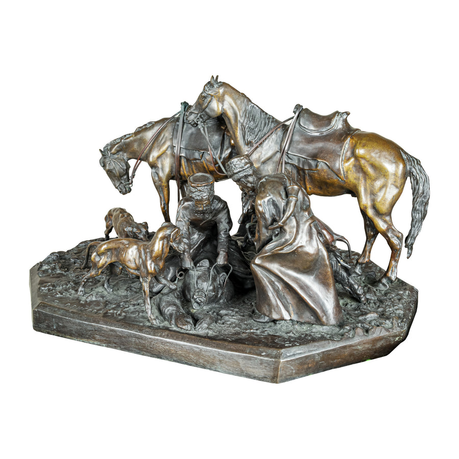 Evgeny Alexandrovitch Lanceray (1848-1886) Cossacks Capturing Bear - Cast Bronze Figural Grouping