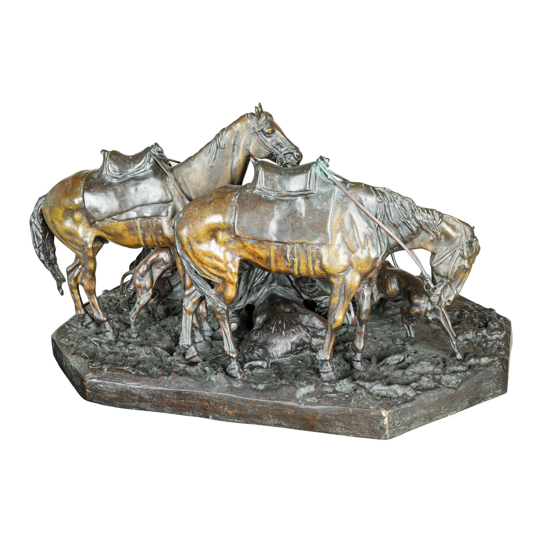 Evgeny Alexandrovitch Lanceray (1848-1886) Cossacks Capturing Bear - Cast Bronze Figural Grouping