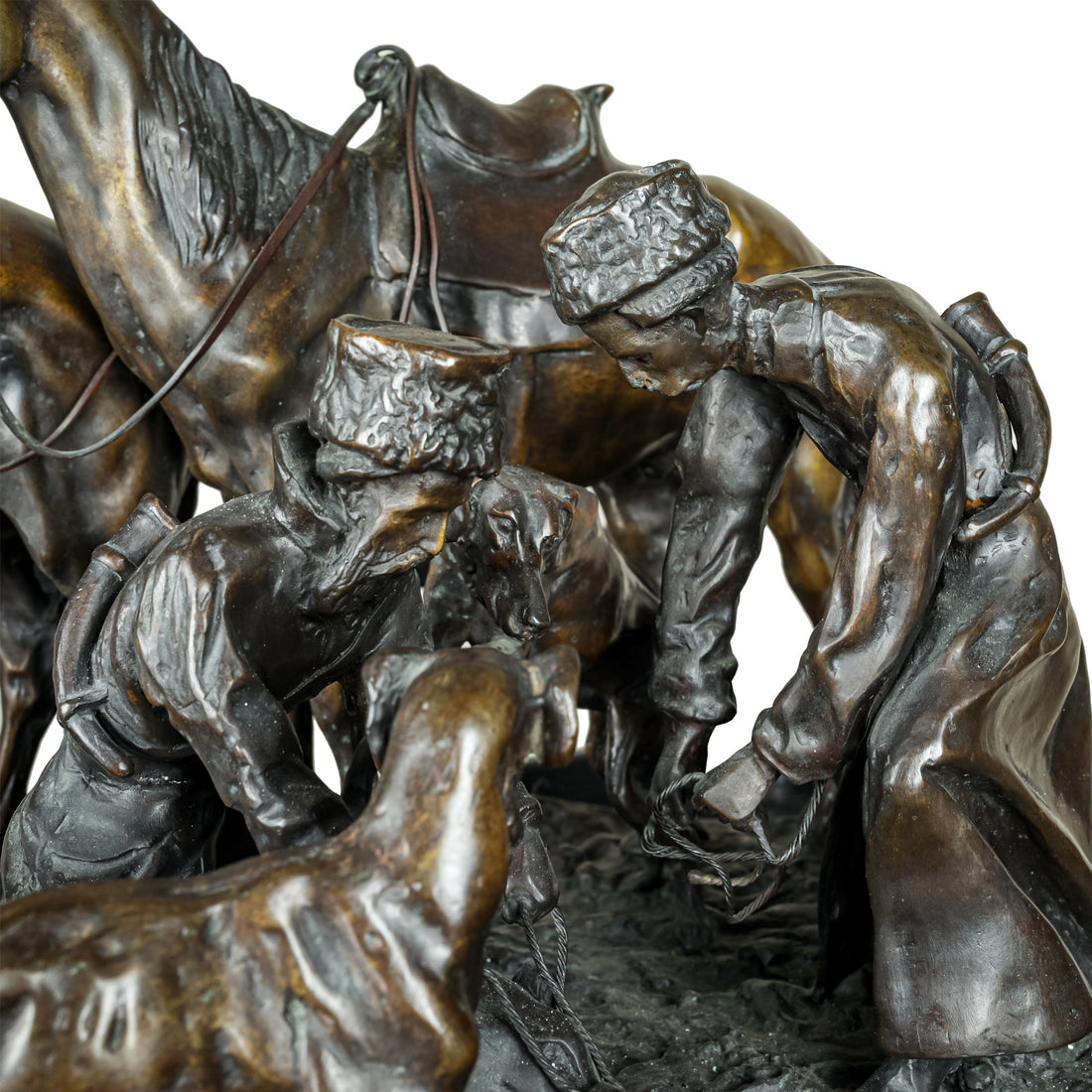 Evgeny Alexandrovitch Lanceray (1848-1886) Cossacks Capturing Bear - Cast Bronze Figural Grouping