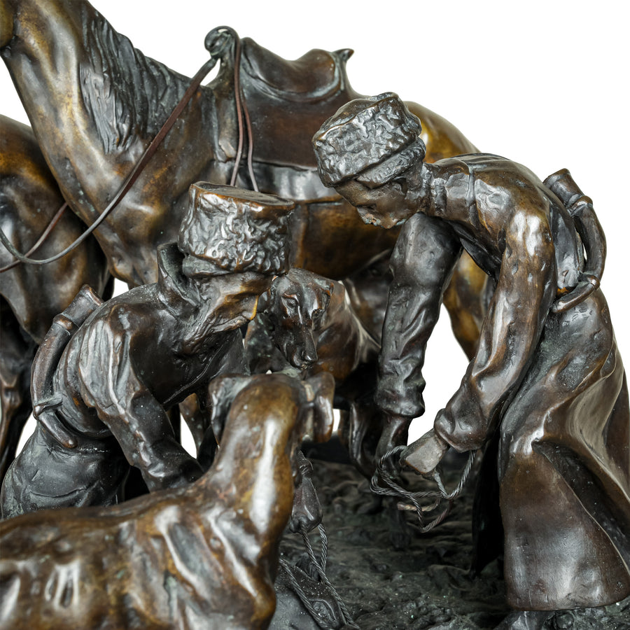 Evgeny Alexandrovitch Lanceray (1848-1886) Cossacks Capturing Bear - Cast Bronze Figural Grouping