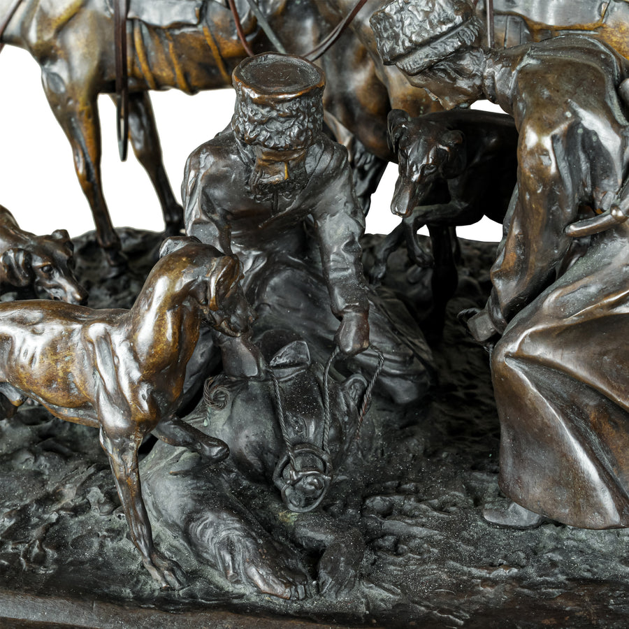 Evgeny Alexandrovitch Lanceray (1848-1886) Cossacks Capturing Bear - Cast Bronze Figural Grouping