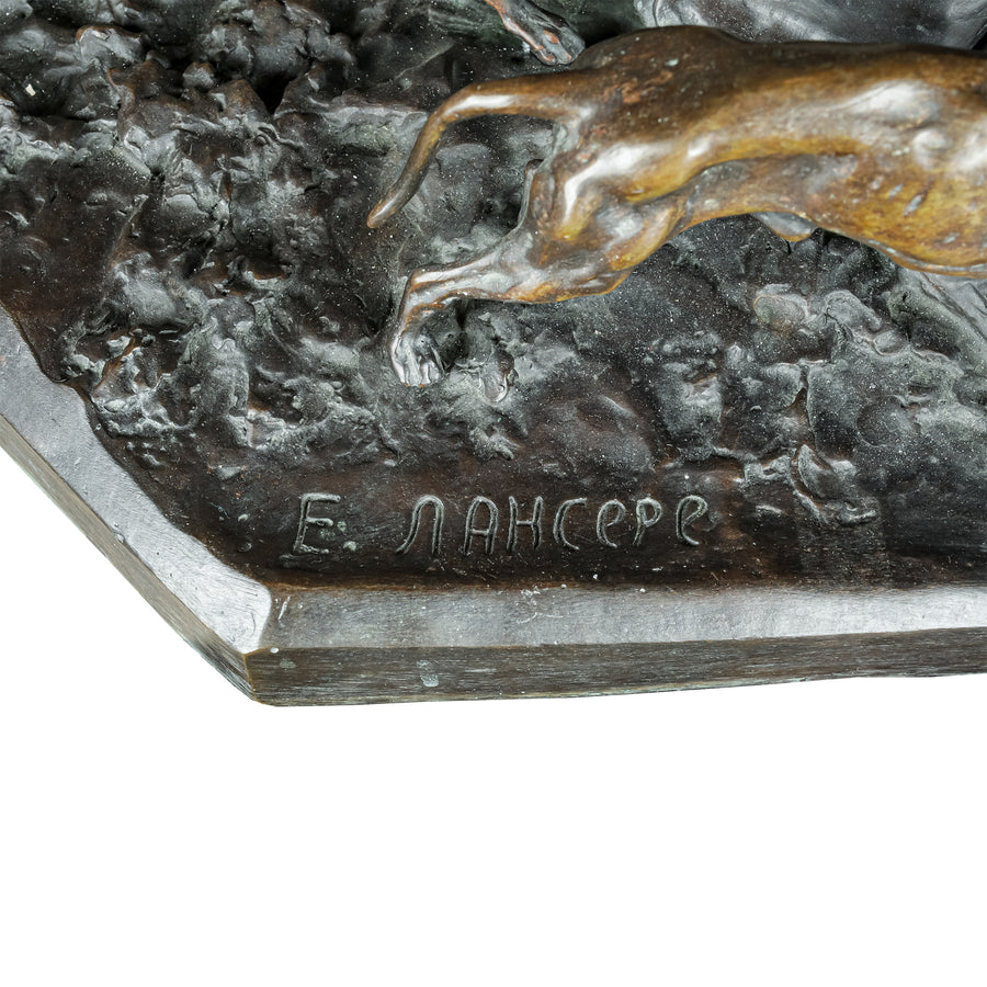 Evgeny Alexandrovitch Lanceray (1848-1886) Cossacks Capturing Bear - Cast Bronze Figural Grouping