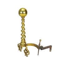 Vintage Large Brass Cannonball & Barley Twist Andirons Set of 2