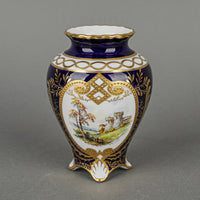 ROYAL CROWN DERBY Hand Painted Panel Footed Cabinet Vase