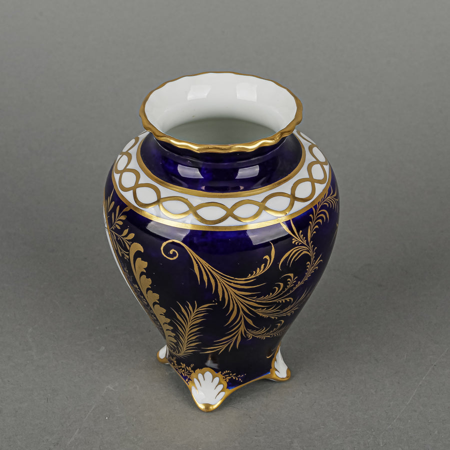 ROYAL CROWN DERBY Hand Painted Panel Footed Cabinet Vase