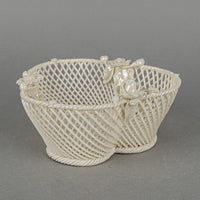 BELLEEK Basketweave Open Work Basket With Rose Appliques