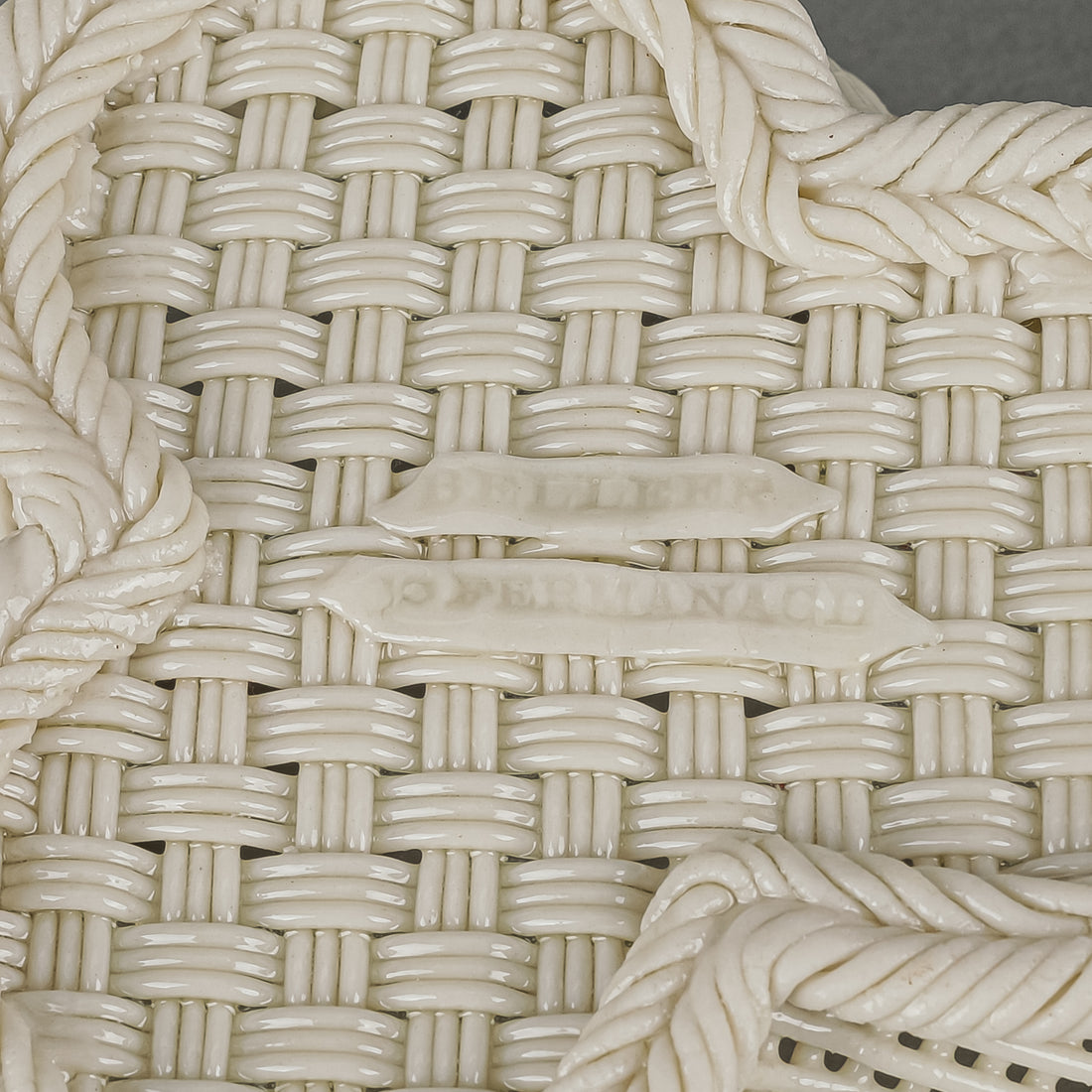 BELLEEK Basketweave Open Work Basket With Rose Appliques