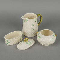 BELLEEK Shamrock Basketweave Coffee & Tea Service 8 Pieces