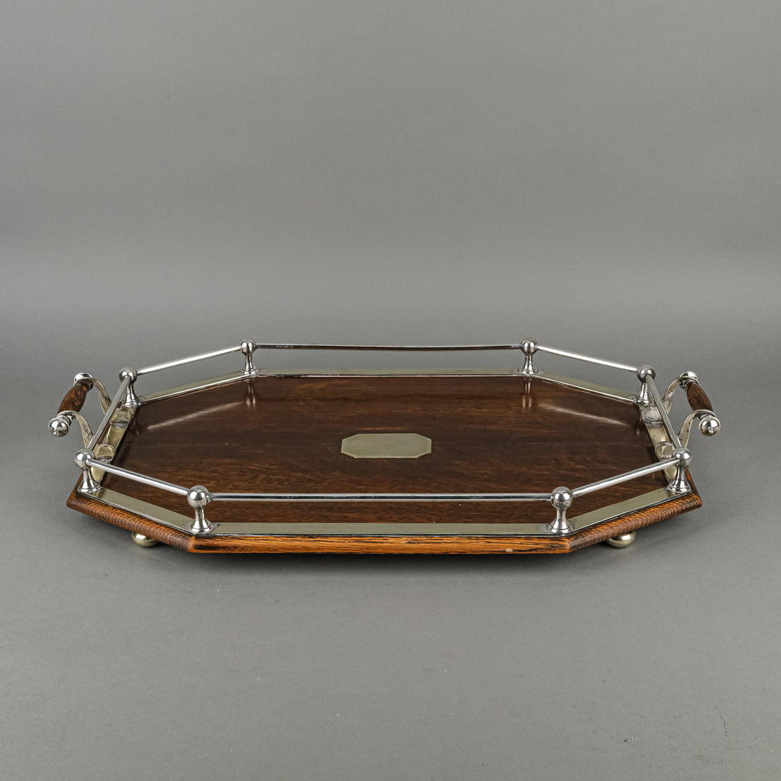 Vintage Oak & Silverplate Mounted Gallery Tray