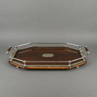 Vintage Oak & Silverplate Mounted Gallery Tray