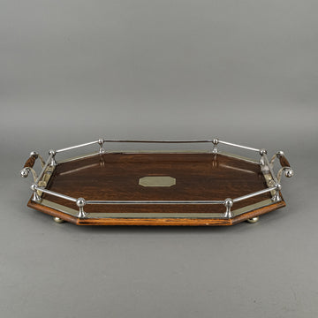 Vintage Oak & Silverplate Mounted Gallery Tray