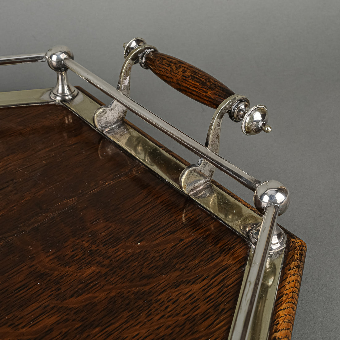 Vintage Oak & Silverplate Mounted Gallery Tray