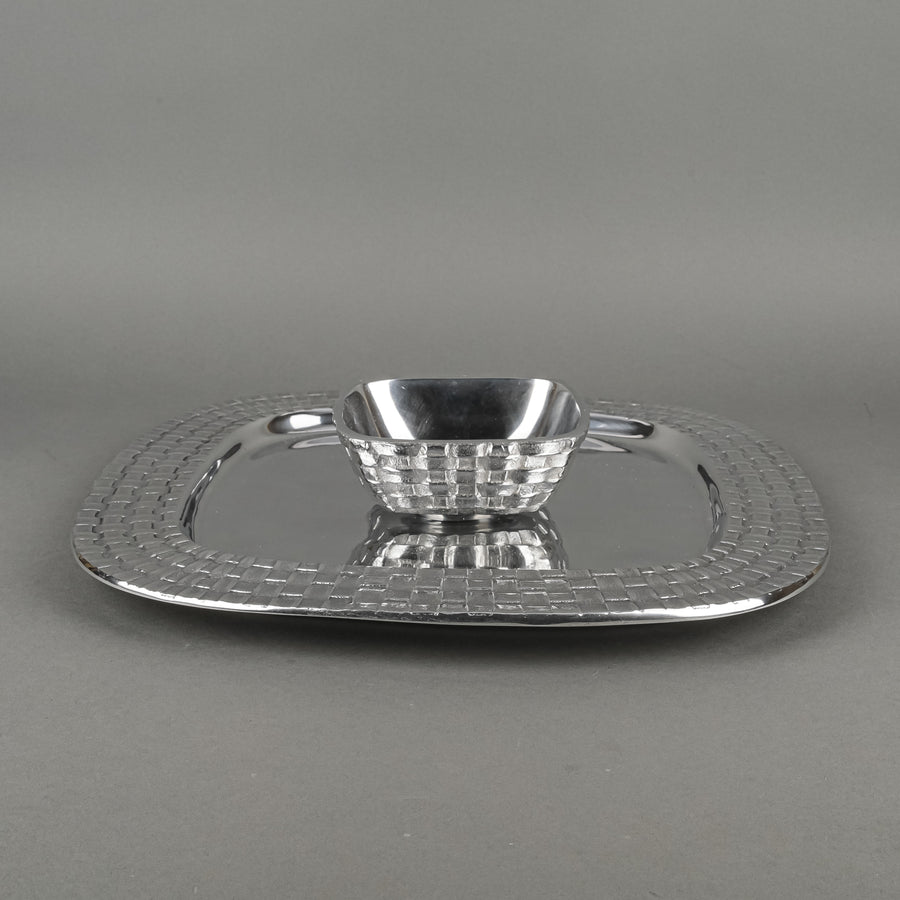 TOWLE Basketweave Polished Aluminum Chip And Dip 2 Pieces