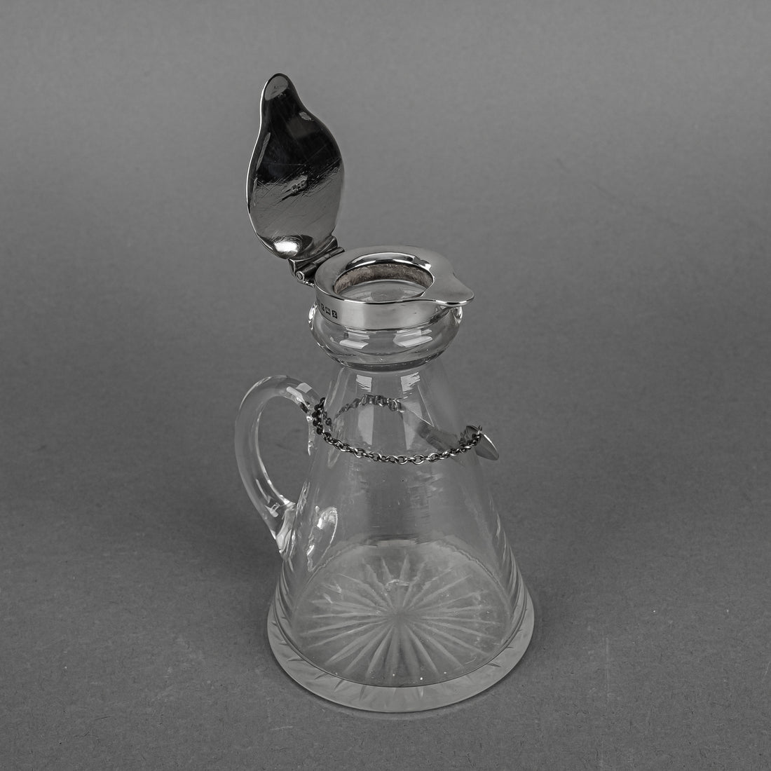 HUKIN & HEATH Crystal Whiskey Noggin With Sterling Mounts And Tag
