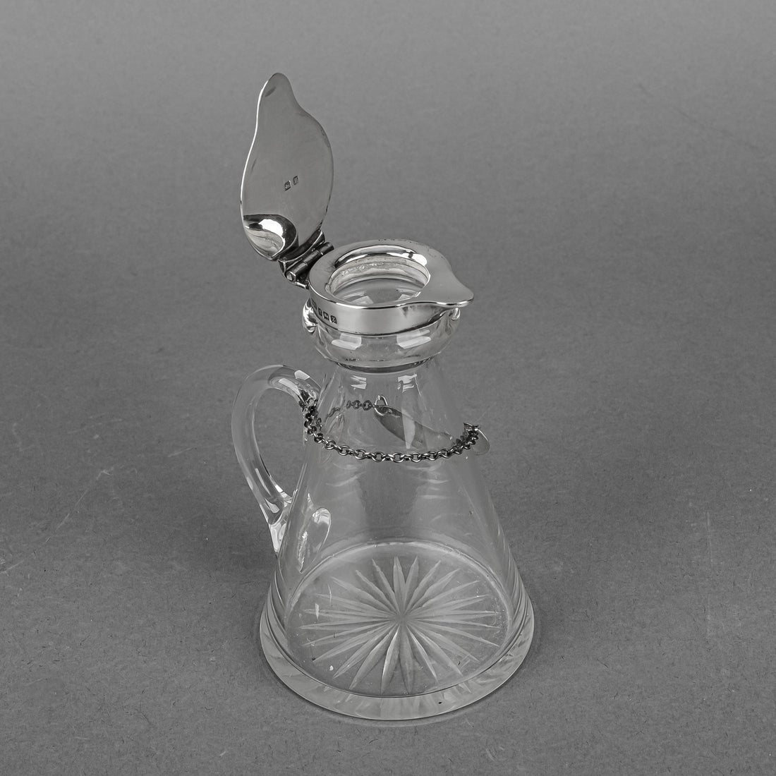 HUKIN & HEATH Crystal Whiskey Noggin With Sterling Mounts And Tag