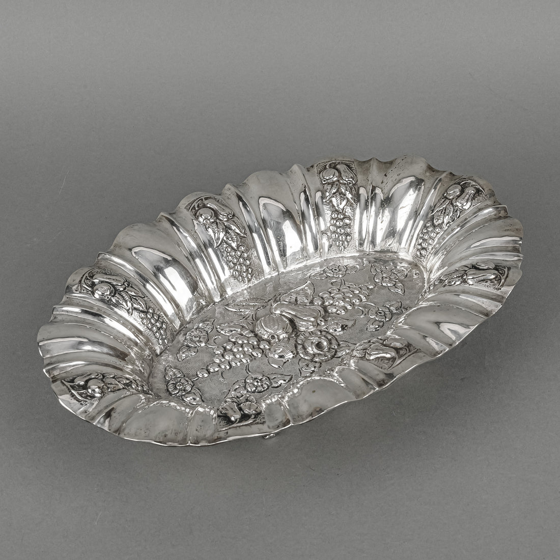 Austrian-Hungarian 800 Silver Footed Oval Repousse Bowl