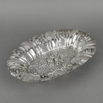 Austrian-Hungarian 800 Silver Footed Oval Repousse Bowl