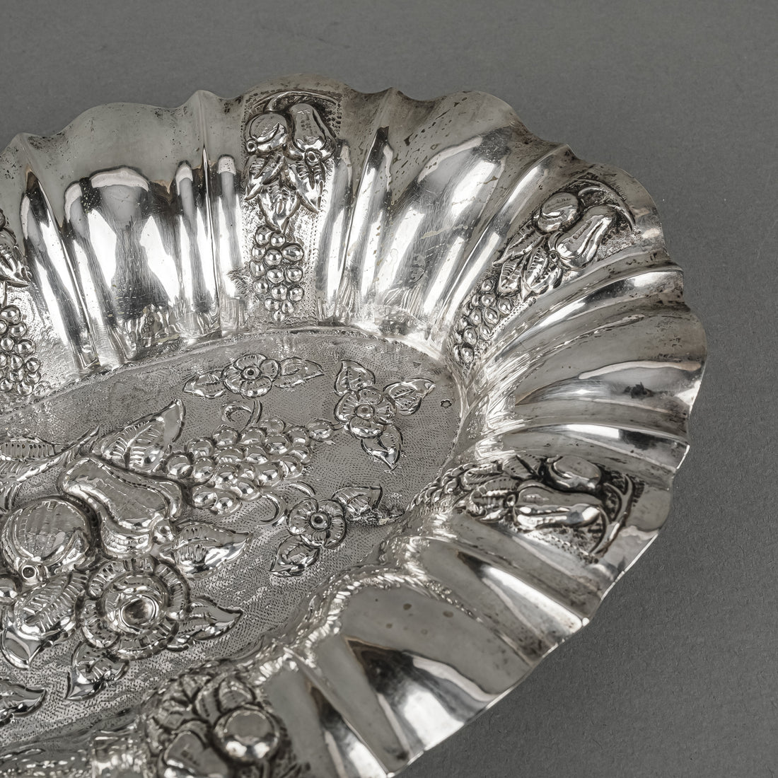 Austrian-Hungarian 800 Silver Footed Oval Repousse Bowl