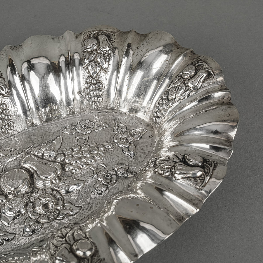 Austrian-Hungarian 800 Silver Footed Oval Repousse Bowl