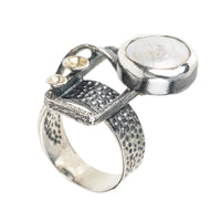 Sterling Textured Bezel Set Button Pearl Modernist Ring