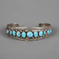 MICHAEL MENDOZA N Navajo Sterling Silver Graduated Turquoise Cuff