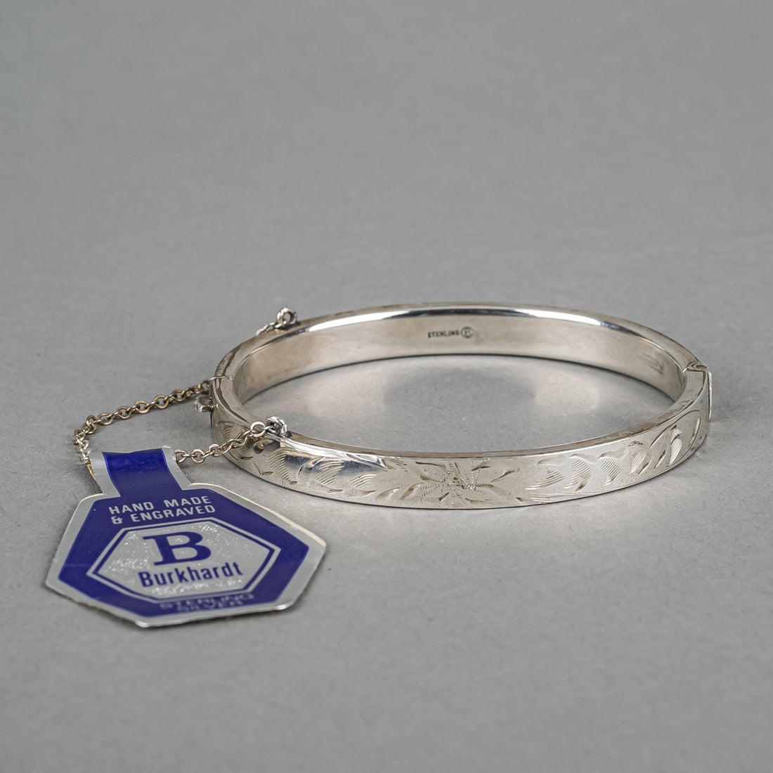 BURKHARDT Sterling Silver Chased Hinged Bangle