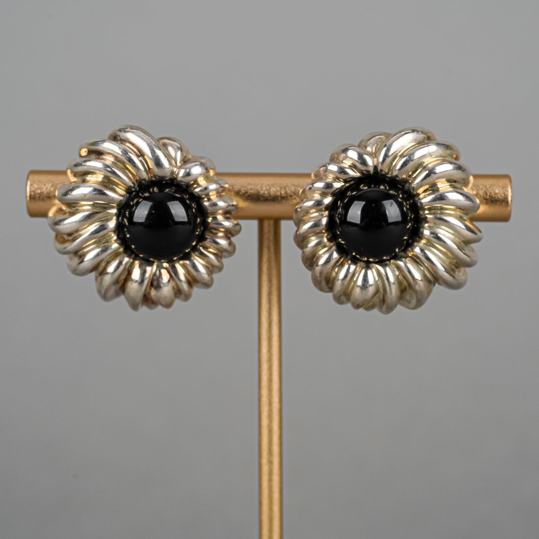 TIFFANY & CO Sterling Onyx Flower Omegas